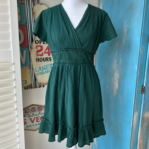Altar'd State Dresses & Skirts - Altar'd State Forest Green Textured Ruffle Wrap Dress